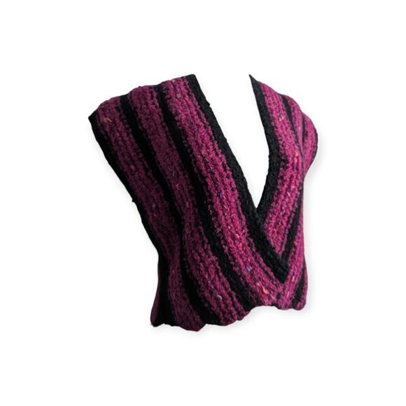 Handmade Sweaters - Handknit Angora Blend Short Boucle Ruana Sweater ~ Magenta & black
